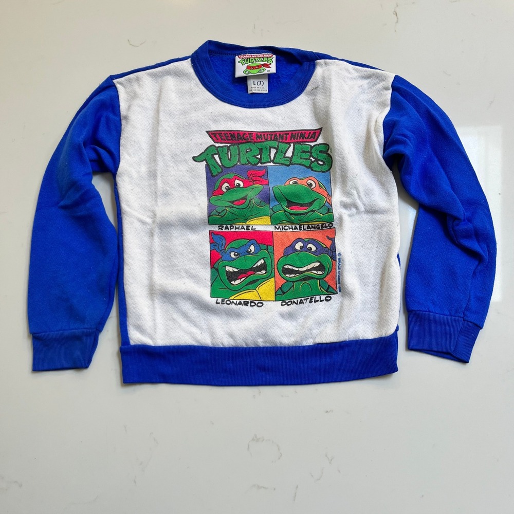 Vintage 1990 TMNT Teenage Mutant Ninja Turtles Sweatshirt Kids L 7 Made in USA
